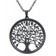 Collier acier noir - arbre de vie - satiné - diamètre 3cm - 45+5cm