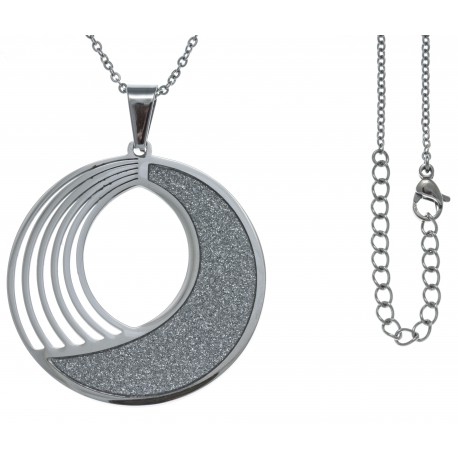 Collier acier - diamètre 4cm - satiné - 45+5cm