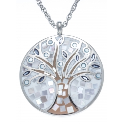 Collier en acier - nacre - émail - arbre de vie - 45cm