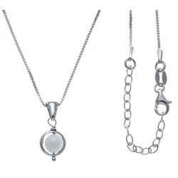 Collier argent rhodié 3,4g - boule agate blanche 6mm - 38+5cm