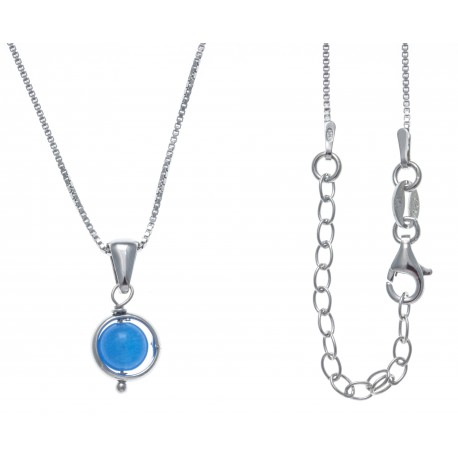 Collier argent rhodié 3,4g - boule agate bleue 6mm - 38+5cm