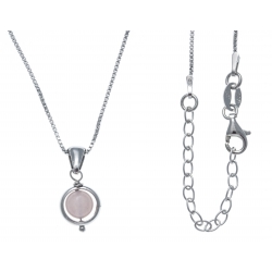 Collier argent rhodié 3,4g - boule agate rose 6mm - 38+5cm