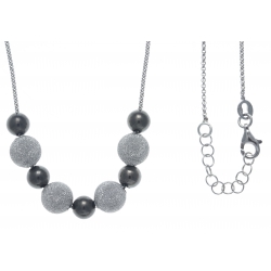 Collier argent rhodié boules 2 tons noir et rhodiés 42+3CM