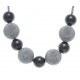 Collier argent rhodié boules 2 tons noir et rhodiés 42+3CM