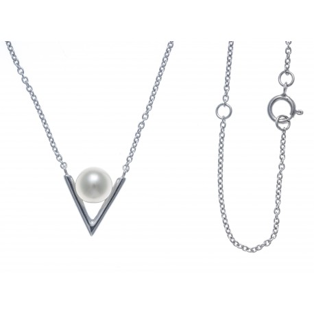 Collier argent rhodié 1,8g - perle de culture véritable - 40+5cm