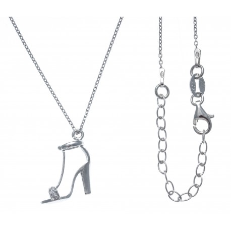 Collier argent rhodié 3,4g - talon aiguille - zircons - 40+5cm