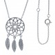 Collier argnet rhodié 3,4g - attrape rêves - zircons - diamètre 15mm - 3 plumes