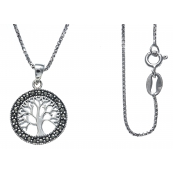 Collier argent rhodié 3,8g - arbre de vie - marcassites - diamètre 1,5cm - 38+5