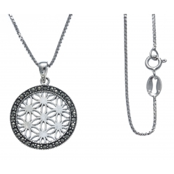 Collier argent rhodié 4,8g - fleur de vie - marcassites - diamètre 2cm - 40cm