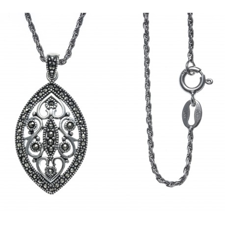 Collier argent rhodié 4,6g - marquise - marcassites - 45cm