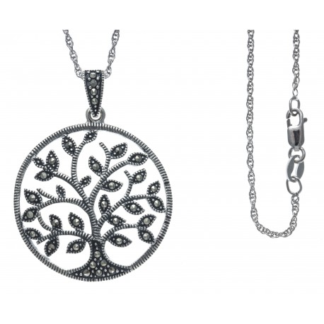Collier argent rhodié 7,4g - arbre de vie - marcassites - arbre de vie - marcas