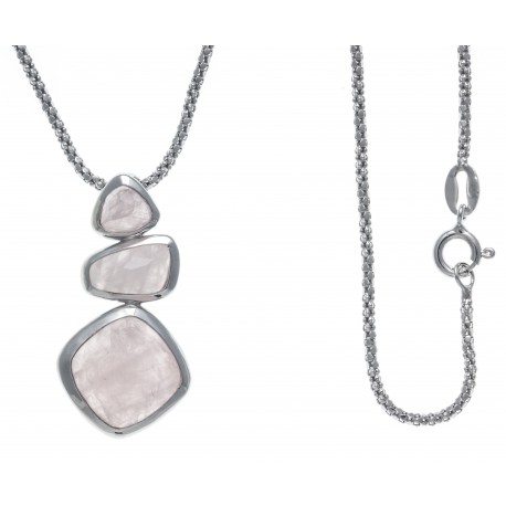 Collier argent rhodié 6,2g - quartz rose - 45cm