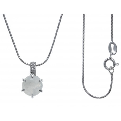 Collier argent rhodié 4g - pierre de lune - 40cm