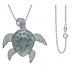 Collier argent rhodié 11g - tortue - zircons -  agate - amazonite - 60cm