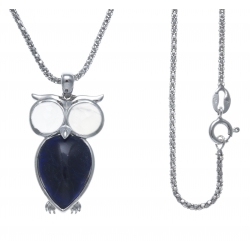 Collier argent rhodié 6,6g - hibou - agate - sodalite - 45cm