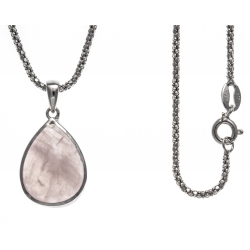 Collier argent rhodié 4,1g - quartz rose - 45cm