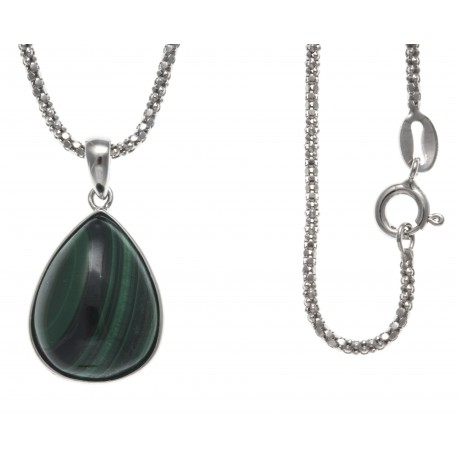 Collier argent rhodié 4,1g - malachite - 45cm