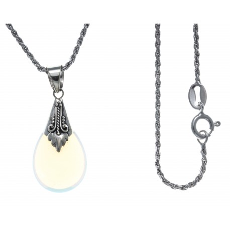 Collier argent 4,2g - opalite véritable - 45cm