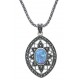 Collier argent rhodié 6,5g - marcassites - opale bleue synthéthique - 45cm