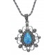 Collier argent rhodié 5,8g - marcassites - opale bleue synthéthique - 45cm