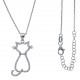 Collier argent rhodié 4,8g - chat - zircons - 40cm