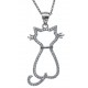 Collier argent rhodié 4,8g - chat - zircons - 40cm