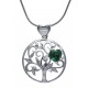 Collier argent rhodié 5,2g - arbre de vie - cœurs - zircons - émeraude synthéti