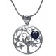 Collier argent rhodié 5,2g - arbre de vie - cœurs - zircons - saphir synthétiqu