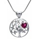 Collier argent rhodié 5,2g - arbre de vie - cœurs - zircons - rubis synthétique