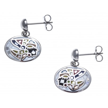 Boucles d'oreille acier - nacre - email - indien