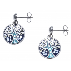 Boucles d'oreille acier - nacre - email - arbre de vie - teintes bleues