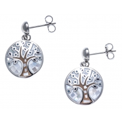 Boucles d'oreille acier - nacre - email - arbre de vie