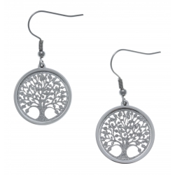 Boucles d'oreille acier - arbre de vie - satiné - diamètre 2cm