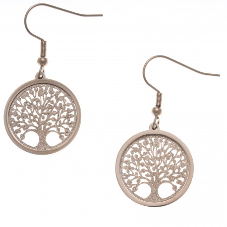 Boucles d'oreille acier rosé - arbre de vie - satiné - diamètre 2cm