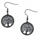 Boucles d'oreille acier noir - arbre de vie - satiné - diamètre 2cm