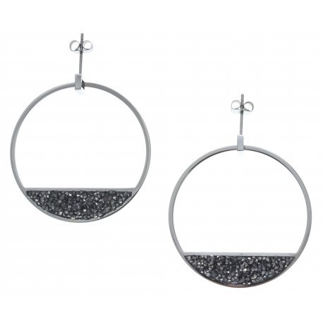 Boucles d'oreille acier - cristal rock - diamètre 4cm