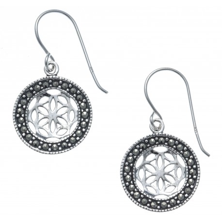 Boucles d'oreille argent rhodié 2,3g - fleur de vie - diamètre 1,2cm