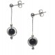 Boucles d'oreille argent rhodié 2,4g - pendante fil 2cm - boule œil de tigre 6mm