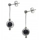 Boucles d'oreille argent rhodié 2,4g - pendante fil 2cm - boule onyx 6mm