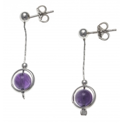 Boucles d'oreille argent rhodié 2,4g - pendante fil 2cm - boule améthyste 6mm