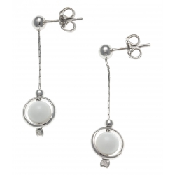 Boucles d'oreille argent rhodié 2,4g - pendante fil 2cm - boule agate blanche 6m