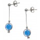 Boucles d'oreille argent rhodié 2,4g - pendante fil 2cm - boule agate bleue 6mm