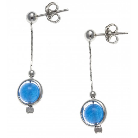 Boucles d'oreille argent rhodié 2,4g - pendante fil 2cm - boule agate bleue 6mm
