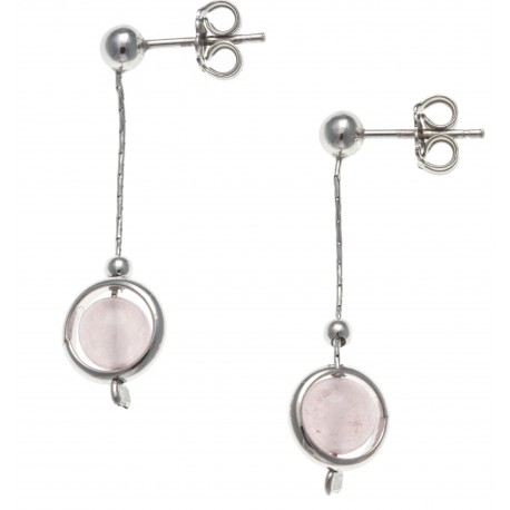Boucles d'oreille argent rhodié 2,4g - pendante fil 2cm - boule agate rose 6mm