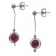 Boucles d'oreille argent rhodié 2,4g - pendante fil 2cm - boule agate fushia 6mm