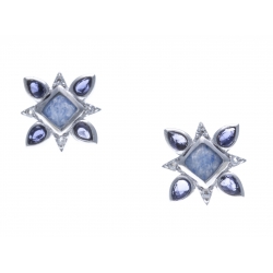 Boucles d'oreille argent rhodié 2,1g - lolite - quartz bleu - zircons