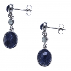 Boucles d'oreille argent rhodié 3,9g - aquamarine - sodalite - longueur 3cm