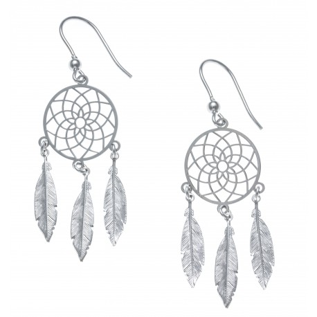 Boucles d'oreille argent rhodié 3,4g - 3 plumes de 2cm - diam. 1,5cm