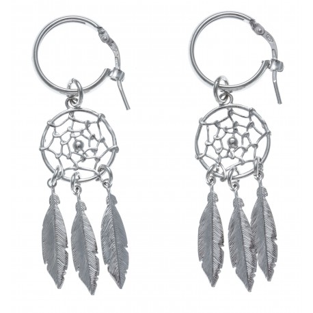 Boucles d'oreille argent rhodié 5,1g - créole 1,5cm - attrape rêves 3,5cm