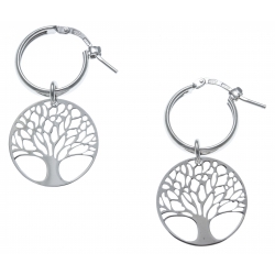 Boucles d'oreille argent rhodié 2,8g - créole 1,5cm - arbre de vie 2cm